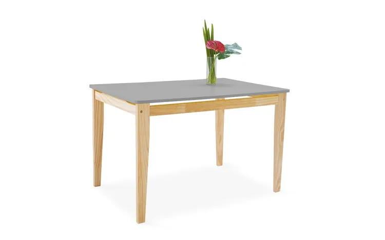 MESA DE JANTAR DE MADEIRA MACIÇA TUCUPI ACABAMENTO STAIN NATURAL E CINZA CONCRETO 120X80X76CM 