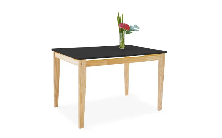 MESA DE MADEIRA TUCUPI ACABAMENTO STAIN NATURAL E LACA PRETO 120X80X76CM