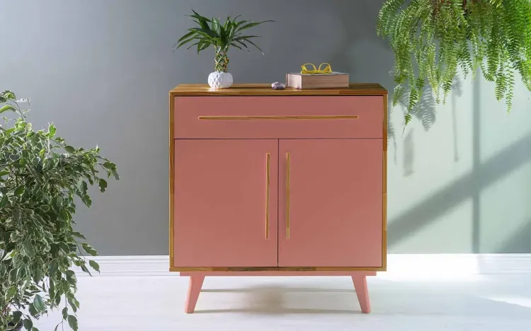 ARMÁRIO COM GAVETA E 2 PORTAS CELESTE NÓZES E ROSA CORAL 90X40X98 CM