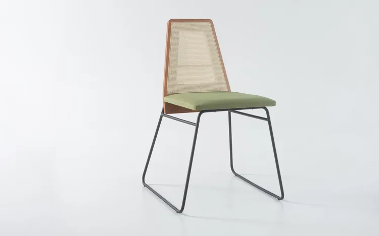 CADEIRA DE PALHINHA MODERNA BEND 02 VERNIZ JATOBÁ E TEC. 121 VERDE MUSGO 51X51X81 CM