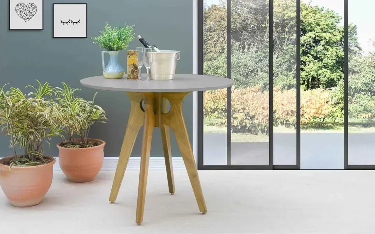 MESA 4 LUGARES REDONDA BIANCHI 90X77CM AMÊNDOA E CINZA CONCRETO