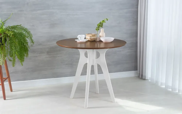 MESA REDONDA PARA JANTAR BIANCHI 90X77CM BRANCO E CAPUCCINO