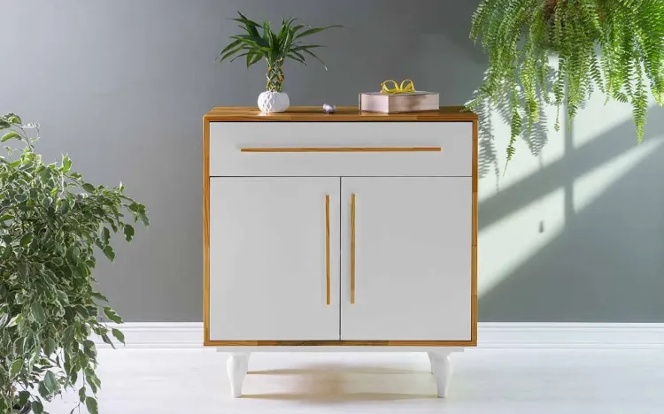 BALCÃO BUFFET PARA SALA DE JANTAR COM GAVETA E 2 PORTAS SIDERAL NÓZES E BRANCO 90X40X98 CM