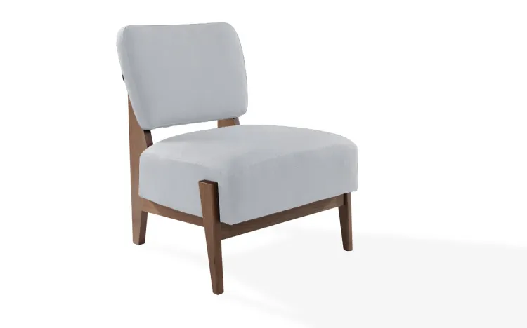 POLTRONA DECORATIVA DE MADEIRA ESTOFADA SEM BRAÇOS  SAMAMBAIA - POLTRONA PARA RECEPÇÃO COR CINZA CLARO VERNIZ CAPUCCINO TEC.915 - 67x66x82 CM