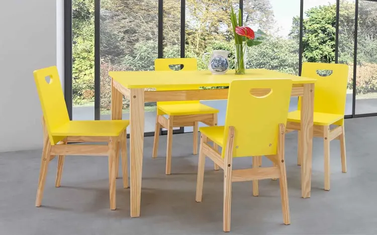 MESA DE JANTAR 4 LUGARES TUCUPI ACABAMENTO STAIN NATURAL E LACA AMARELO 120CM