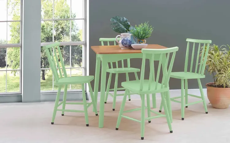 MESA DE JANTAR 4 CADEIRAS MIMO 80CM VERNIZ JATOBÁ E LACA VERDE SÁLVIA