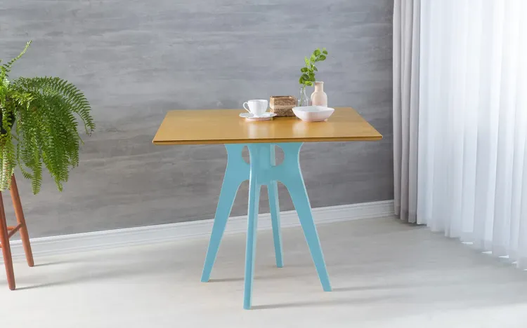MESA DE RESTAURANTE QUADRADA BIANCHI 90X77CM AZUL BEBÊ E AMÊNDOA