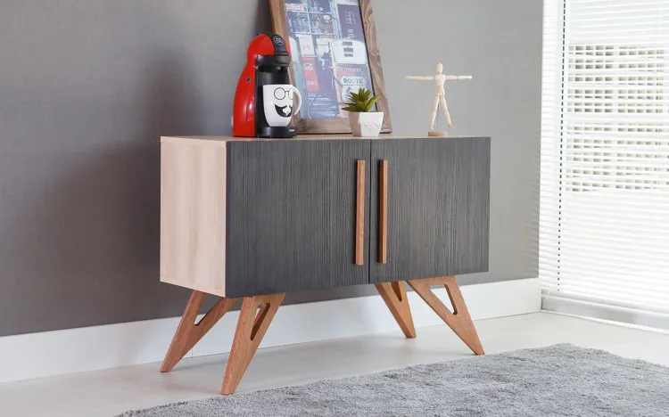 ARMÁRIO BALCÃO BUFFET MADEIRADO PARA SALA DE JANTAR 2 PORTAS PRETAS ESTILO RETRÔ VINTAGE FREDDIE 90x35x64,7 CM