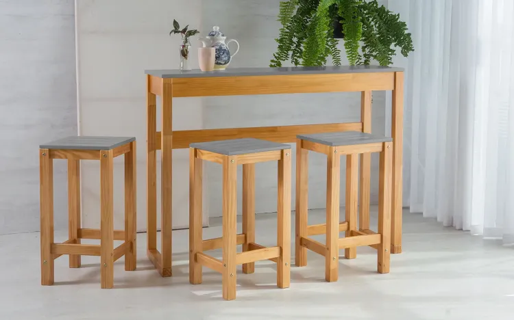 CONJUNTO BISTRÔ DE MADEIRA TAEDA COM TAMPO MDF MACIÇO OLGA VERNIZ NÓZES E CINZA CONCRETO 120CM