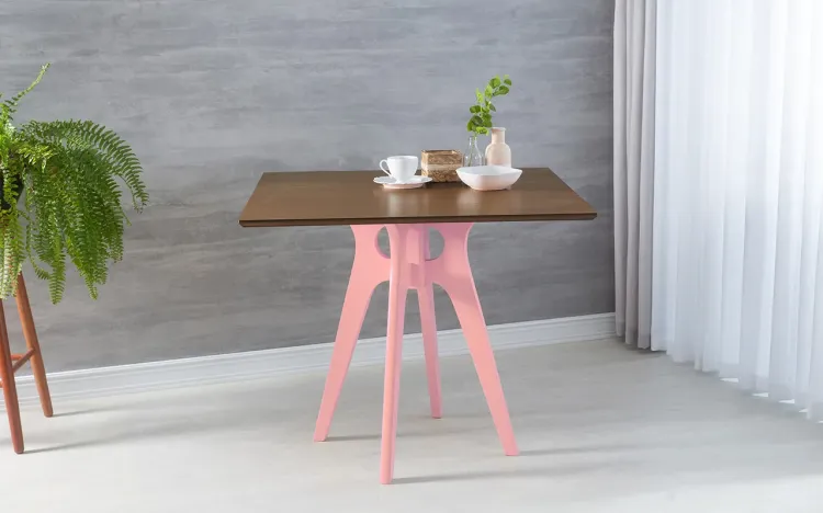 MESA DE JANTAR QUADRADA BIANCHI 90X77CM ROSA BEBÊ E CAPUCCINO