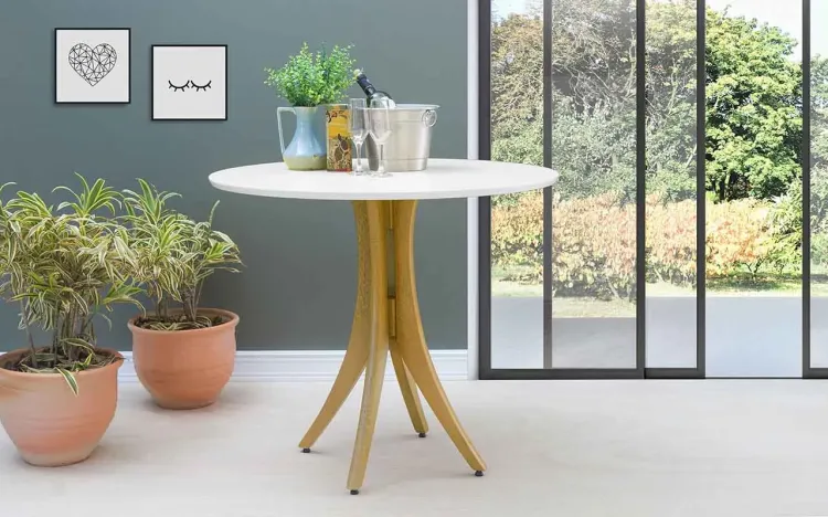 MESA BRANCA DE JANTAR REDONDA JULIETTE 90X77CM AMÊNDOA E BRANCO