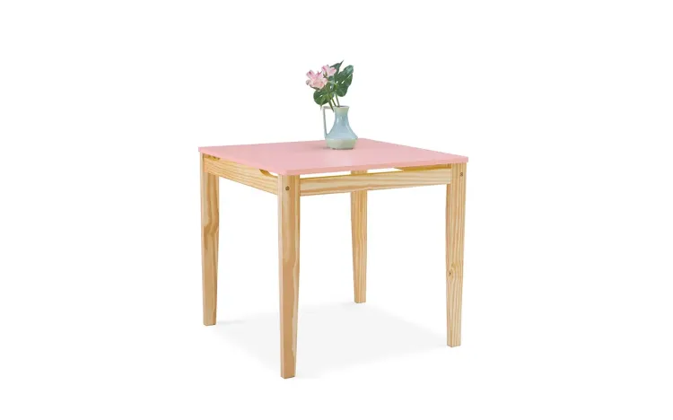 MESA DE COZINHA DE MADEIRA TUCUPI ACABAMENTO STAIN NATURAL E ROSA BEBÊ 80X80X76CM 
