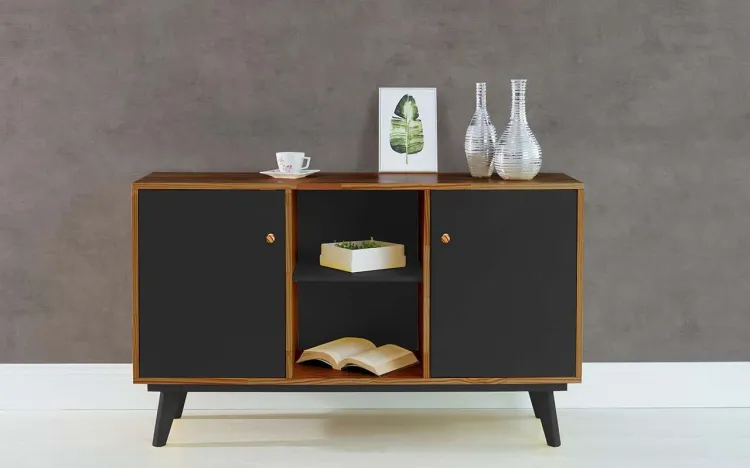 ARMÁRIO PÉS PALITO COM PRATELEIRA E 2 PORTAS PUXADOR BOLINHA CELESTE  - CAPUCCINO E PRETO 133X40X79,5 CM