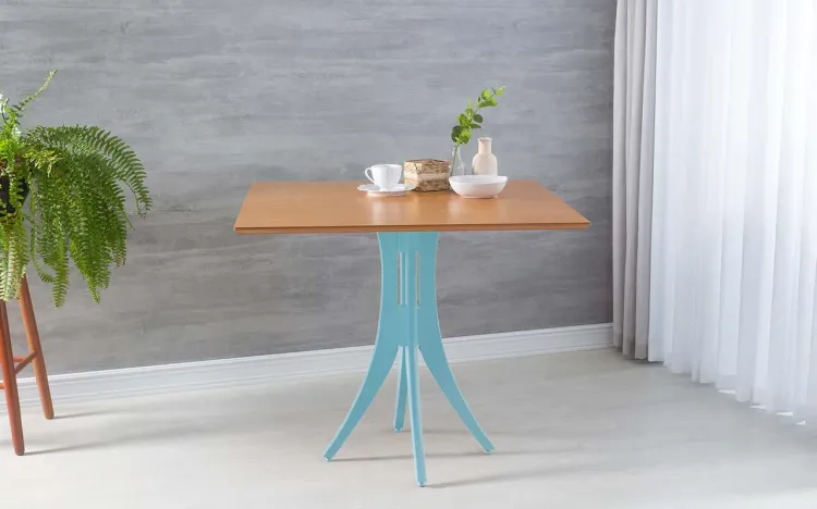 MESA QUADRADA 4 LUGARES JULIETTE 90X90X77CM JATOBÁ E AZUL BEBÊ
