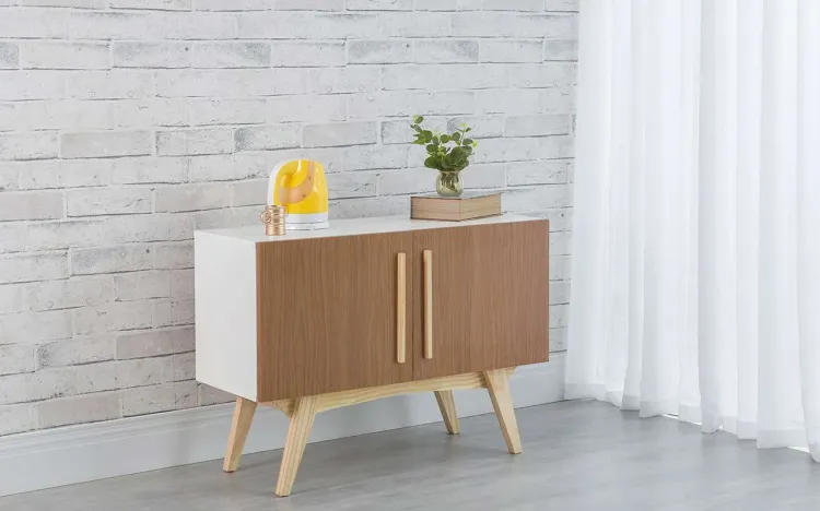 ARMÁRIO BUFFET 2 PORTAS PARA SALA DE JANTAR DOLORES BRANCO COM FREIJÓ E TAEDA 90x35x64,7 CM