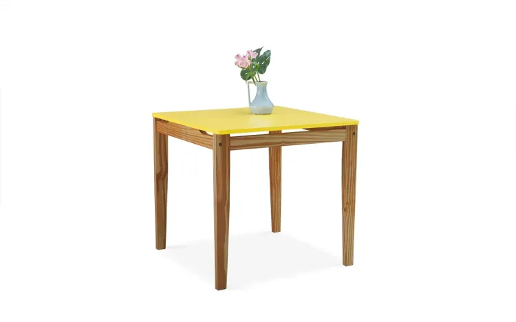 MESA PARA SALA DE JANTAR TUCUPI ACABAMENTO STAIN NOZES E LACA AMARELO 80X80X76CM