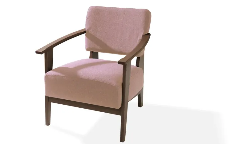 POLTRONA MODERNA COM BRAÇOS ROSA SAMAMBAIA VERNIZ CAPUCCINO TEC.169B 72x66x82 CM
