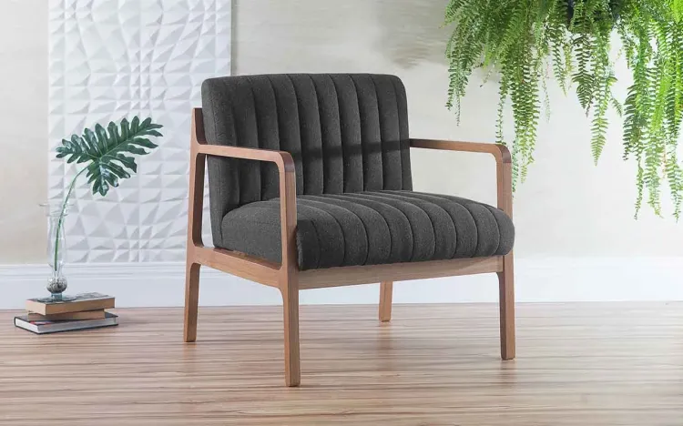 POLTRONA PARA RECEPÇÃO ESTOFADA CANELA PRETA VERNIZ AMENDOA TEC.999 PRETO 69X71X79 CM