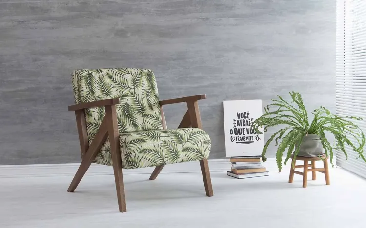 POLTRONA DECORATIVA ANIS VERNIZ CAPUCCINO TEC.S1865 FOLHAS VERDES 72X76X85 CM