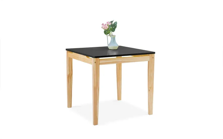 MESA DE JANTAR DE MADEIRA MACIÇA TUCUPI ACABAMENTO STAIN NATURAL E LACA PRETO 80X80X76CM