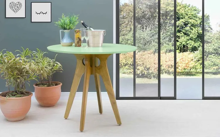 MESA PARA RESTAURANTE REDONDA BIANCHI 90X77CM AMÊNDOA E VERDE SÁLVIA