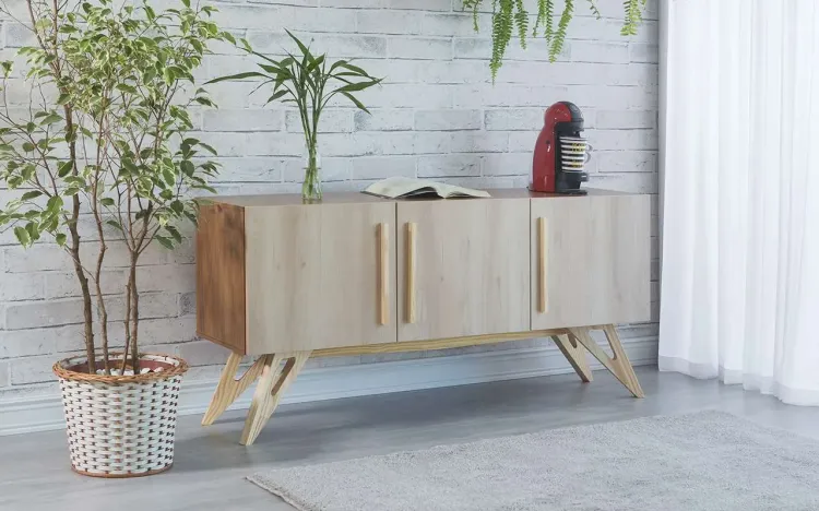 BUFFET PÉS PALITO COMPACTO 3 PORTAS FAIA MADEIRADO MDF FREIJÓ FREDDIE 135x35x64,7 CM
