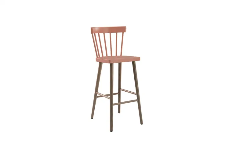 BANQUETA ALTA DE MADEIRA FOLK VERNIZ CAPUCCINO E ROSA CORAL 45x46x105CM