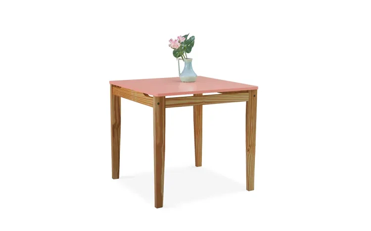 MESA DE MADEIRA TUCUPI ACABAMENTO STAIN NÓZES E ROSA CORAL 80X80X76CM 
