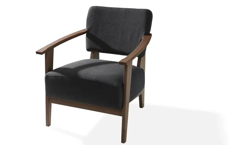POLTRONA DECORATIVA DE MADEIRA ESTOFADA COM BRAÇOS  SAMAMBAIA PRETA VERNIZ CAPUCCINO TEC.999  72x66x82 CM