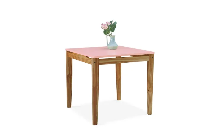 MESA DE JANTAR DE MADEIRA MACIÇA TUCUPI ACABAMENTO STAIN NÓZES E ROSA BEBÊ 80X80X76CM