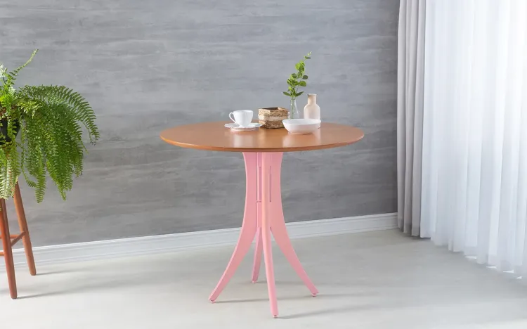 MESA PARA APARTAMENTO PEQUENO REDONDA JULIETTE 90X77CM JATOBÁ E ROSA BEBÊ
