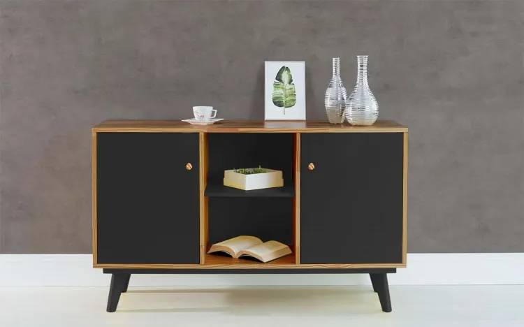 BUFFET PARA SALA DE JANTAR COM PRATELEIRA E 2 PORTAS PUXADOR BOLINHA CELESTE NÓZES PRETO 133X40X79,5 CM