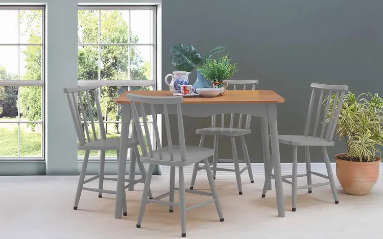 MESA DE JANTAR 4 CADEIRAS MIMO 110CM VERNIZ JATOBÁ E LACA CINZA CONCRETO