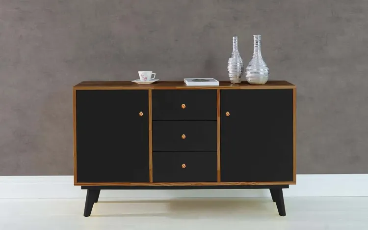 ARMÁRIO 2 PORTAS COM GAVETA PUXADOR BOLINHA CELESTE - CAPUCCINO E PRETO 133X40X79,5 CM