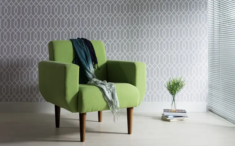 POLTRONA PARA SALA COM BRAÇOS PÉS DE MADEIRA ESTOFADA COR VERDE - CAPUCCINO \ TEC 942 - LIRIO - 80X76X84 CM