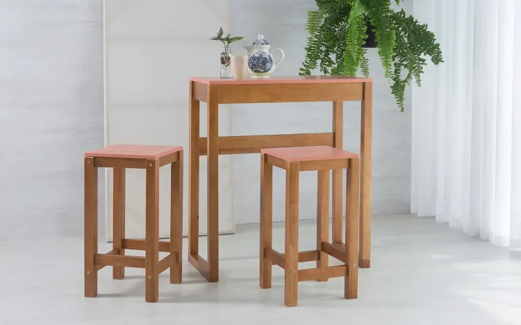 CONJUNTO GOURMET ALTO DE MADEIRA TAEDA COM TAMPO MDF MACIÇO OLGA VERNIZ CAPUCCINO E ROSA CORAL 80CM
