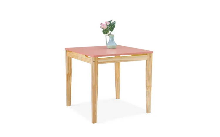 MESA PARA SALA DE JANTAR TUCUPI ACABAMENTO STAIN NATURAL E ROSA CORAL 80X80X76CM 