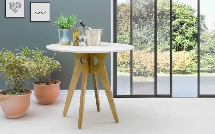 MESA BRANCA DE JANTAR REDONDA BIANCHI 90X77CM AMÊNDOA E BRANCO