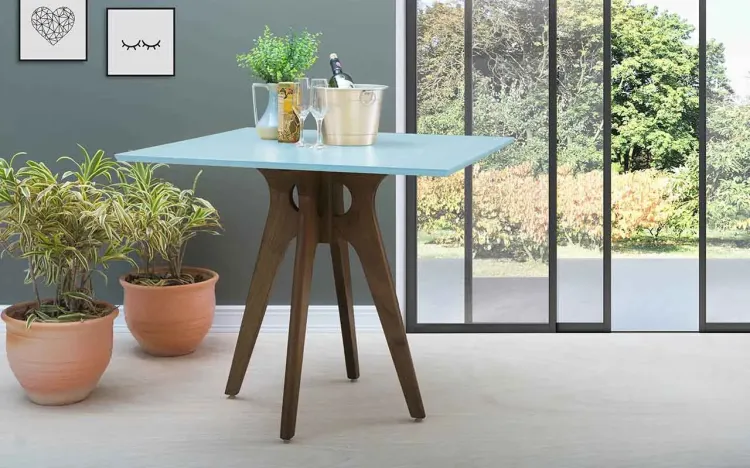 MESA DE JANTAR 4 LUGARES QUADRADA BIANCHI 90X90X77CM NOGUEIRA E AZUL BEBÊ