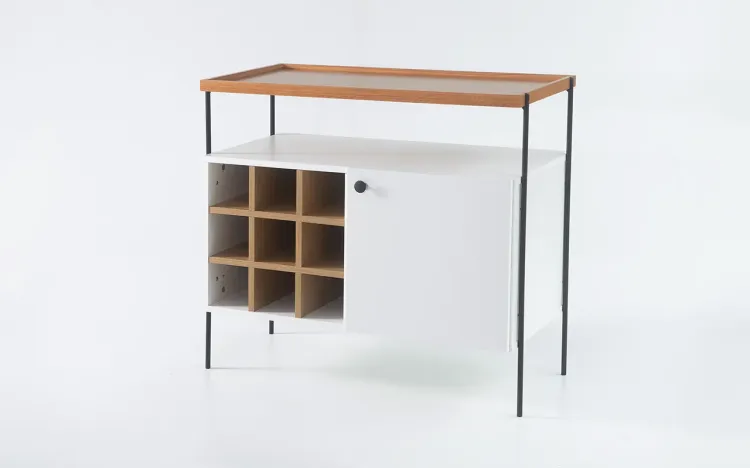 ARMÁRIO BUFFET COM ADEGA COM PÉS DE METAL TRAY MDF BRANCO E DUAL 82,5X41,5X75 CM