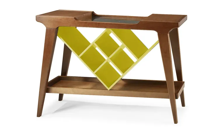 APARADOR BAR GOURMET ADEGA MADEIRA MACIÇA COM TAMPO ESPELHADO PUBI VERNIZ PINHÃO E AMARELO 130X33X90CM