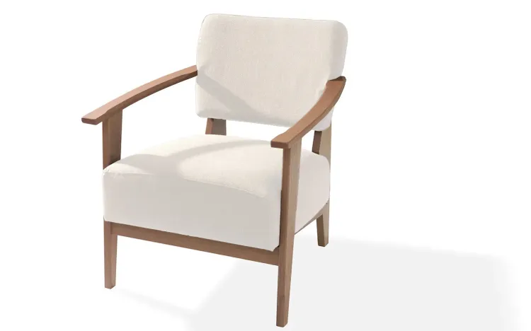 POLTRONA DE MADEIRA DECORATIVA BEGE COM BRAÇOS SAMAMBAIA VERNIZ AMENDOA TEC.924 - 72x66x82 CM