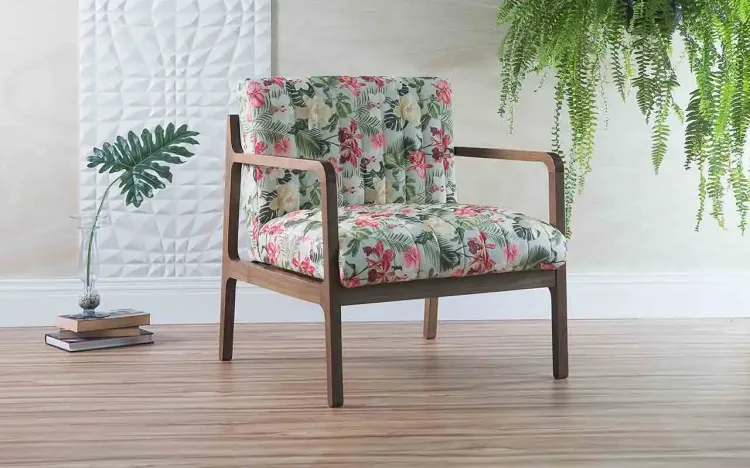 POLTRONA PARA SALA ESTOFADA CANELA VERNIZ CAPUCCINO TEC.1860 FLORAL 69X71X79 CM
