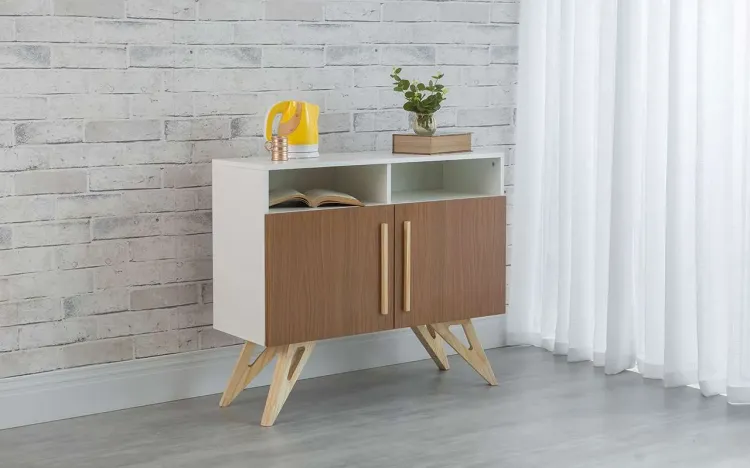 ARMÁRIO BUFFET 2 PORTAS PARA SALA DE JANTAR COM NICHO FREDDIE BRANCO COM FREIJÓ E TAEDA - 90x35x79 CM