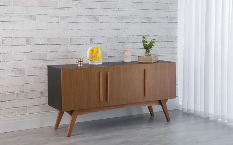 ARMÁRIO BUFFET PARA SALA DE JANTAR 3 PORTAS DOLORES PRETO COM FREIJÓ E JATOBÁ 135x35x64,7 CM