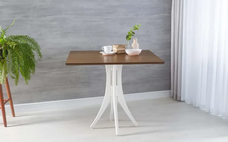 MESA BRANCA DE JANTAR QUADRADA JULIETTE 90X90X77CM CAPUCCINO E BRANCO