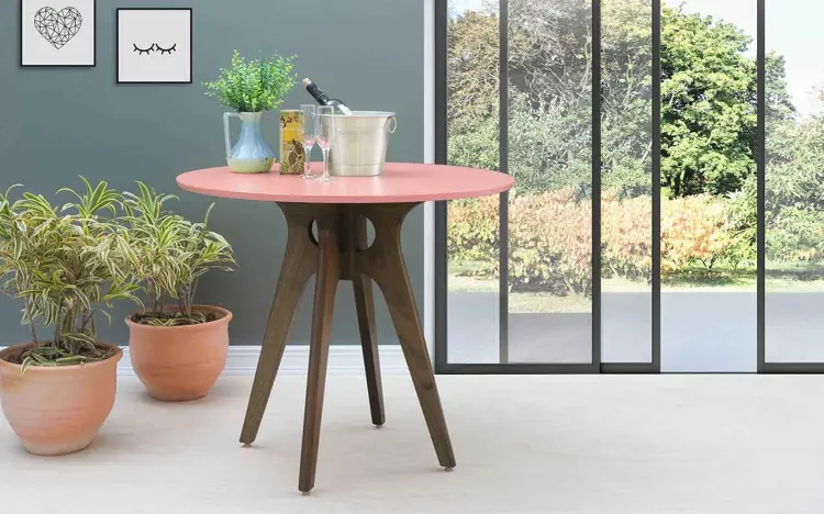MESA JANTAR REDONDA BIANCHI 90X77CM NOGUEIRA E ROSA CORAL