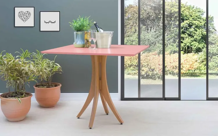 MESA DE JANTAR 4 CADEIRAS QUADRADA JULIETTE 90X90X77CM JATOBÁ E ROSA CORAL