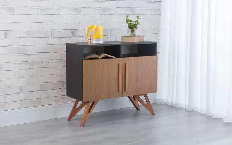 ARMÁRIO BUFFET PARA SALA DE JANTAR 2 PORTAS COM NICHO FREDDIE PRETO COM FREIJÓ E JATOBÁ 90x35x79 CM