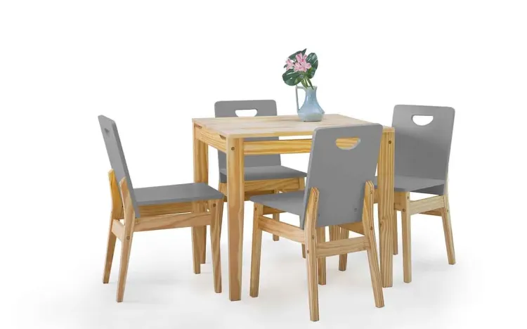 MESA DE JANTAR 4 LUGARES TUCUPI 80CM ACABAMENTO STAIN NATURAL E CINZA CONCRETO